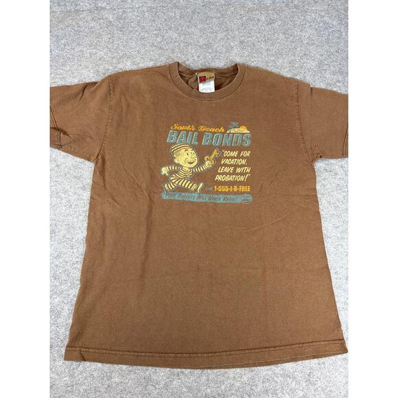 Vintage Y2K South Beach Bail Bonds Funny Graphic T Shirt Mens Large Brown D Lab - Picture 1 of 5